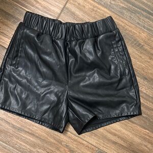 Christian Siriano Black High Waist Leather Shorts